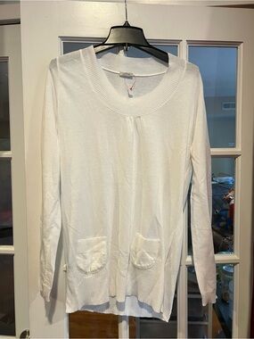 Oltre White Ribbed Crewneck Knit Top